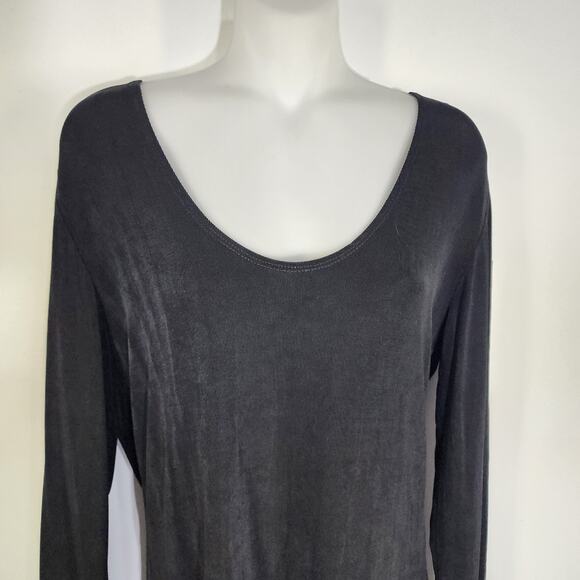 Chico's Travelers Womens Tee Black Knit Slinky Scoop Neck Long Sleeve Medium Top - Picture 3 of 9